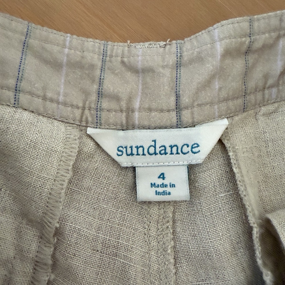 Sundance Womens 100% Linen Pants Size 4 Beige Cropped Wide Leg Pleated Front - Picture 5 of 11
